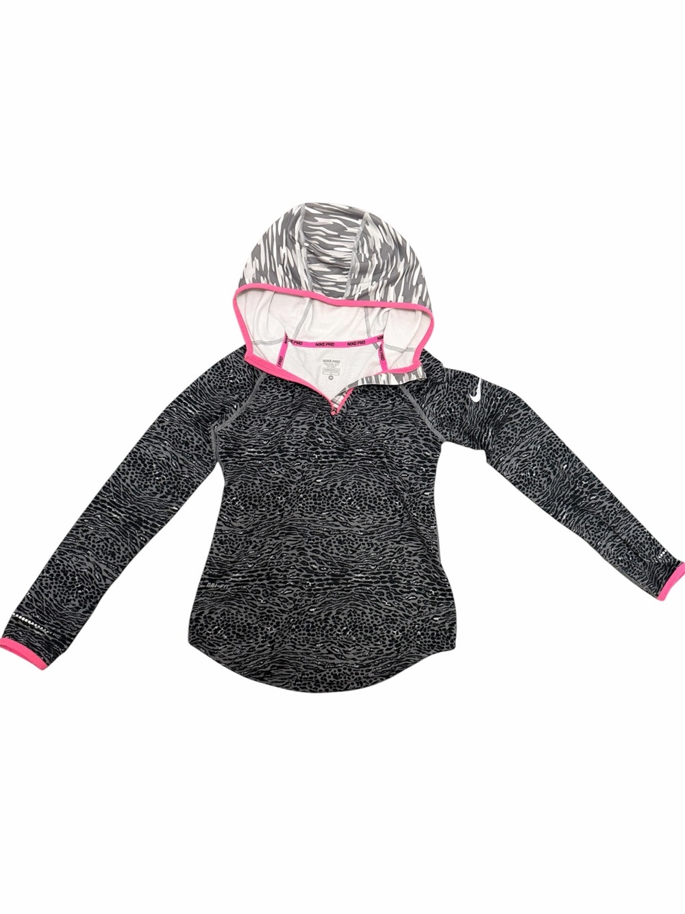 Nike Girls’ Pro Dri-FIT Quarter-Zip Hoodie – Leopard Print – Size M - Picture 2 of 7